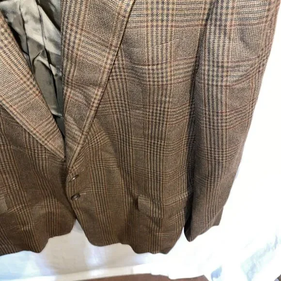 Hickey Freeman Men’s Dress Blazer Size 44 Long Brown Plaid Business Formal City